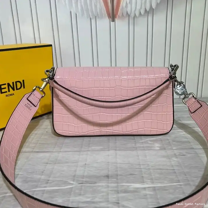 Cheap HOT Crocodile Leather In Fendi Baguette Tiffany Pink Bag Medium 0623